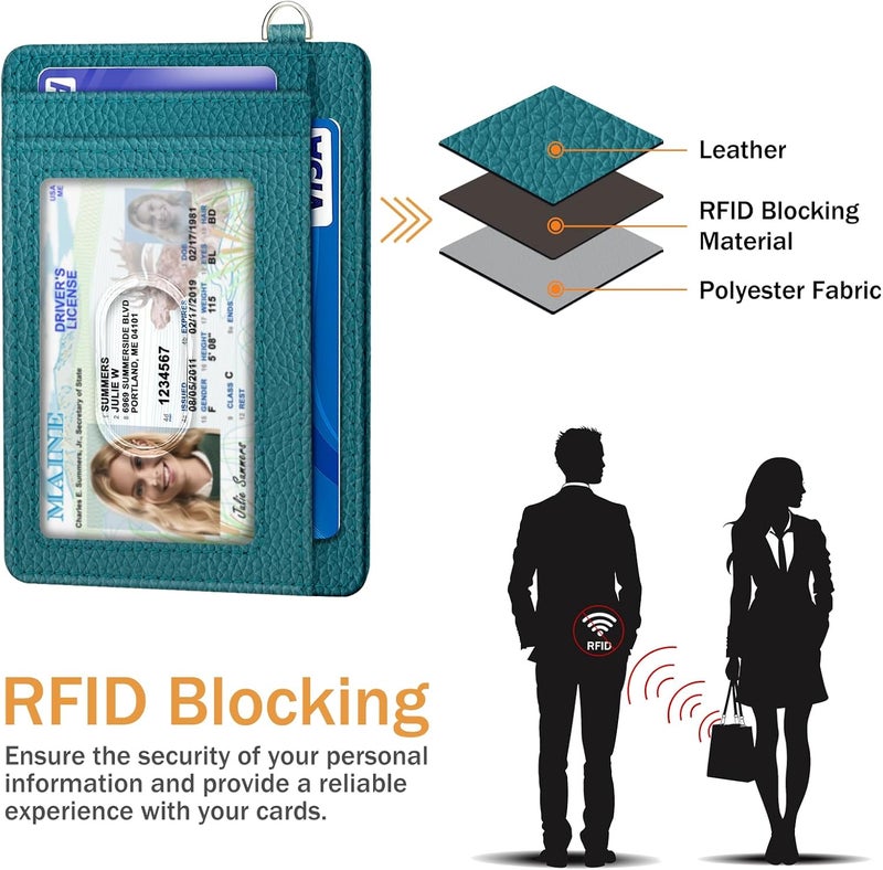 Yonlevres Credit Card Holder for Women, Slim RFID Wallet Front Pocket Small Card Holder, Travel ID Window PU Leather Cute Funny Thin RFID Blocking Case Organizer Gifts Ladies Blue - Image 5